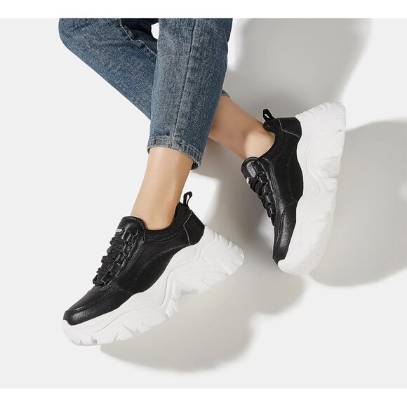 Brand New Women Black/White Rubber LUCKY STEP Chunky Platform Walking Sneaker - Picture 9 of 9